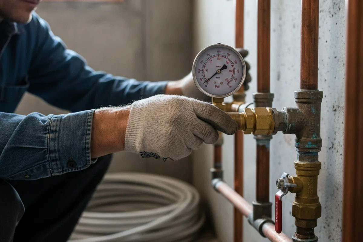 Pressure testing a repaired line during Water Line Repair in North Grosvenordale